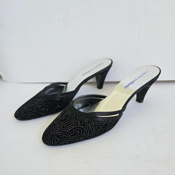Y2K 2000s Black Evening pointed heels with rhinestones Size 8 - Picture 1 of 8